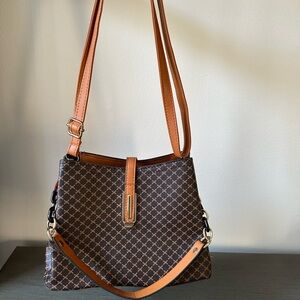 Classic Brown and Tan Shoulder Bag with Geometric Design